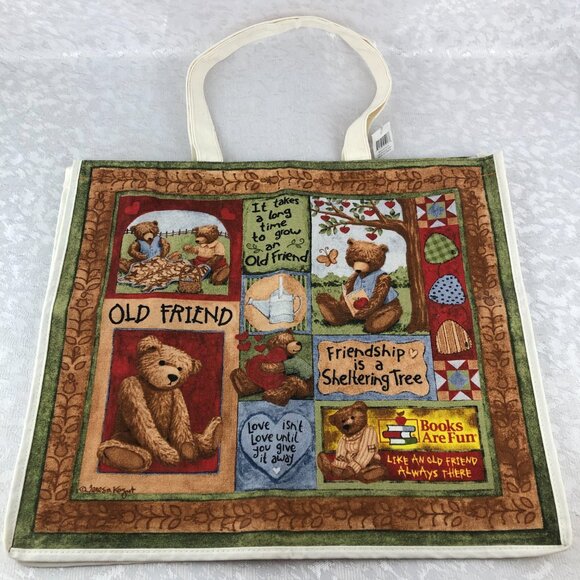 Teresa Kogut Old Friend Teddy Bear Large Canvas Tote Reusable Bag NWT - Picture 6 of 13